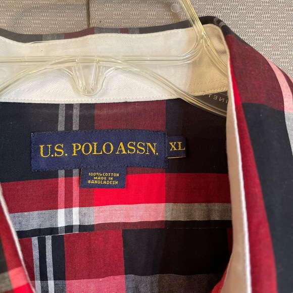 US Polo Assn Shirt XL Mens Long Sleeve Button Down Plaid Stretch Red Black - Picture 5 of 12